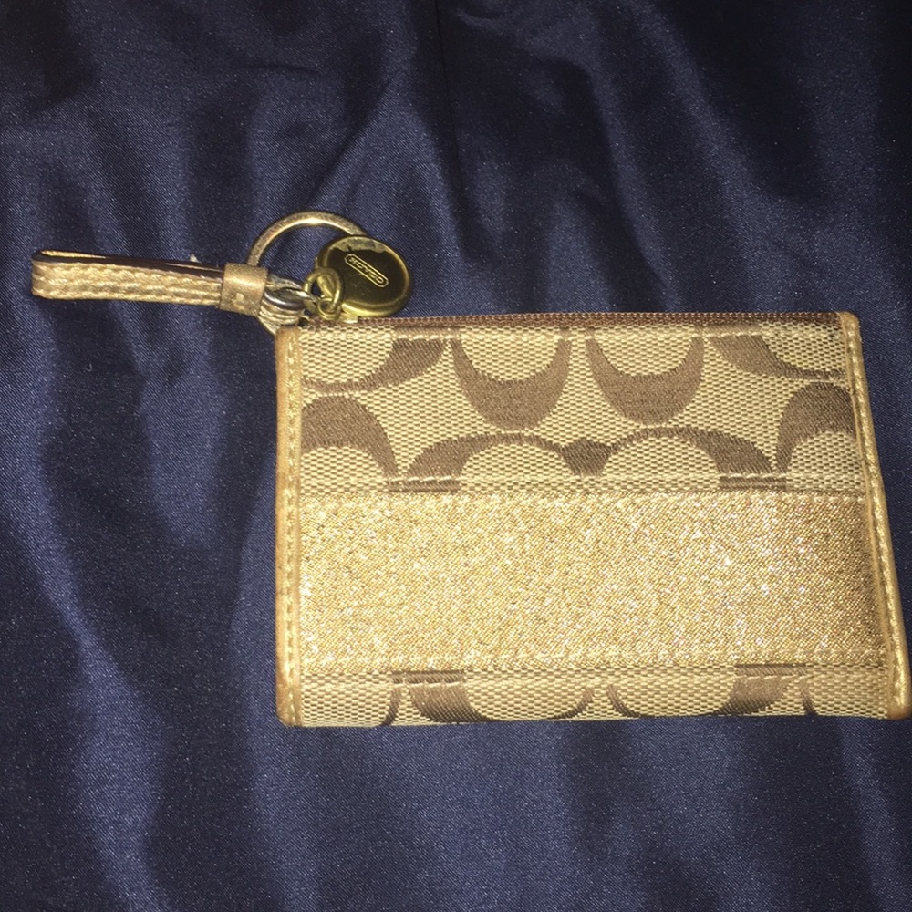 Coach gold stripe coin purse
